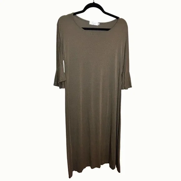 army green swing dress Army Green Casual Lace-up Swing Dress L
